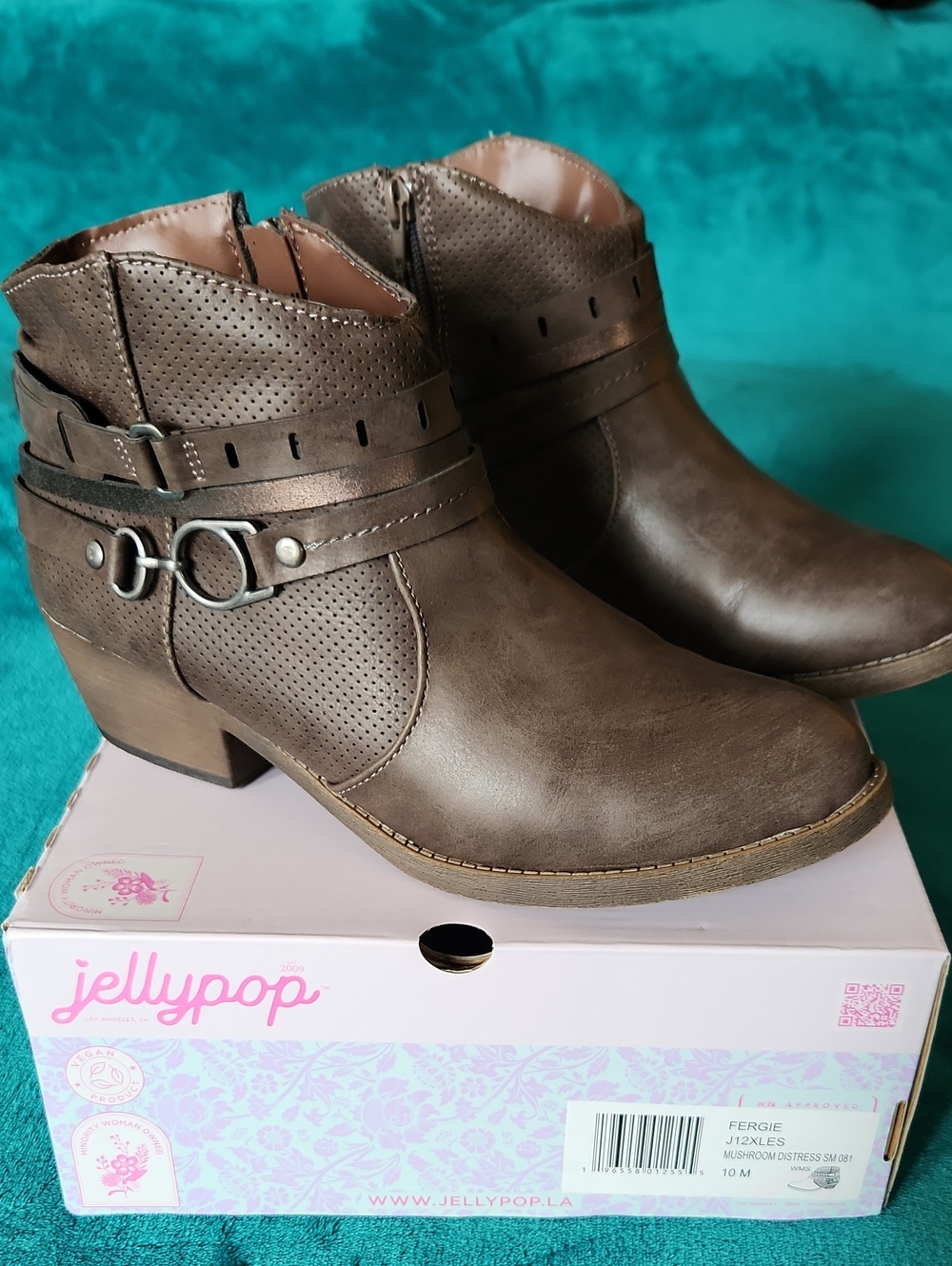 Jellypop Brown Ankle Booties with Decorative Straps and Hardware - Size 10